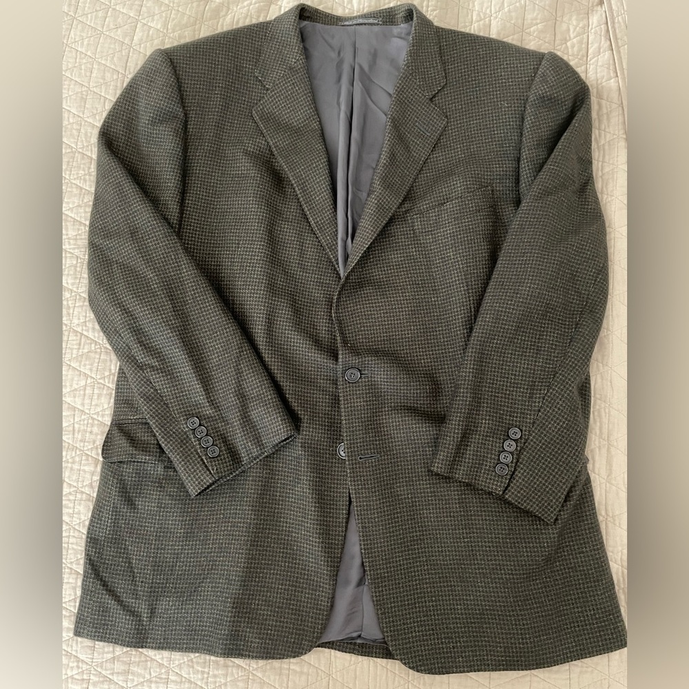 Ermenegildo Zegna Vintage Silk & Cashmere Houndstooth Check Jacket in Black 48